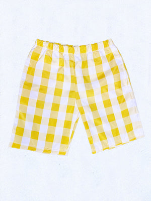 Kid Youth Unisex Multicolor Checkered Plaid Apple Green White Shorts