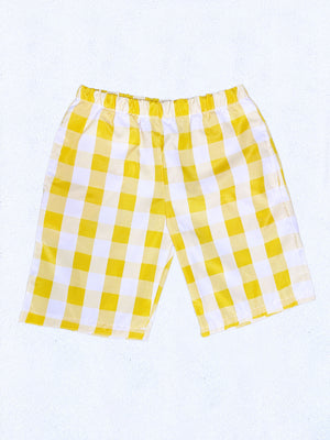 Kid Youth Unisex Multicolor Checkered Plaid Dusty Blue White Shorts