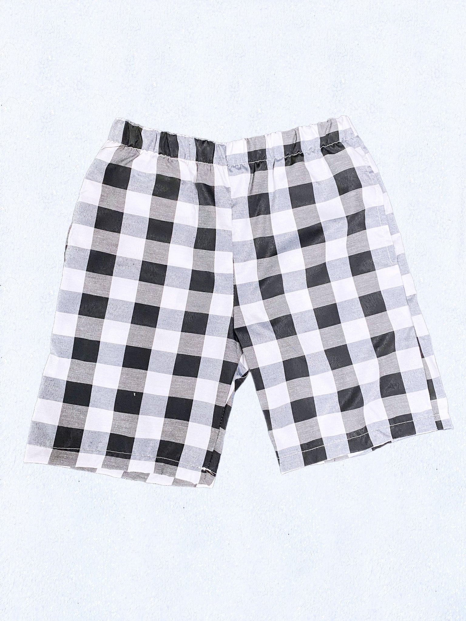 Kid Youth Unisex Multicolor Checkered Plaid Navy Blue White Shorts