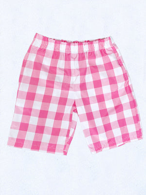 Kid Youth Unisex Multicolor Checkered Plaid Apple Green White Shorts