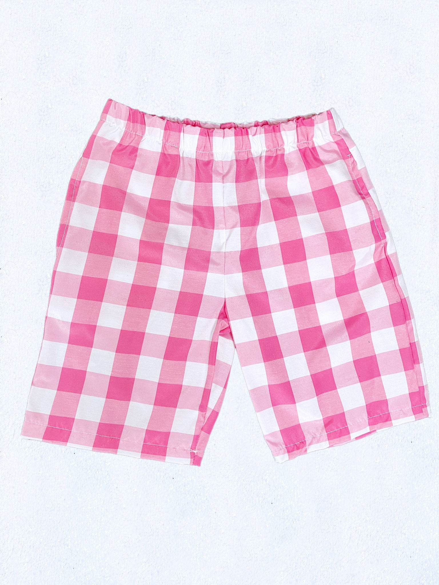 Adult Unisex Multicolor Checkered Plaid Blush Pink White Shorts