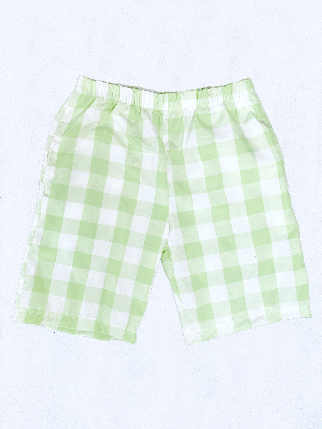 Kid Youth Unisex Multicolor Checkered Plaid Sage White Shorts