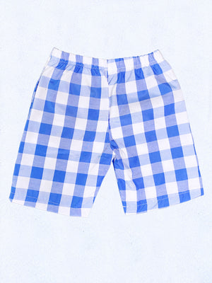 Adult Unisex Multicolor Checkered Plaid Dusty Blue White Shorts