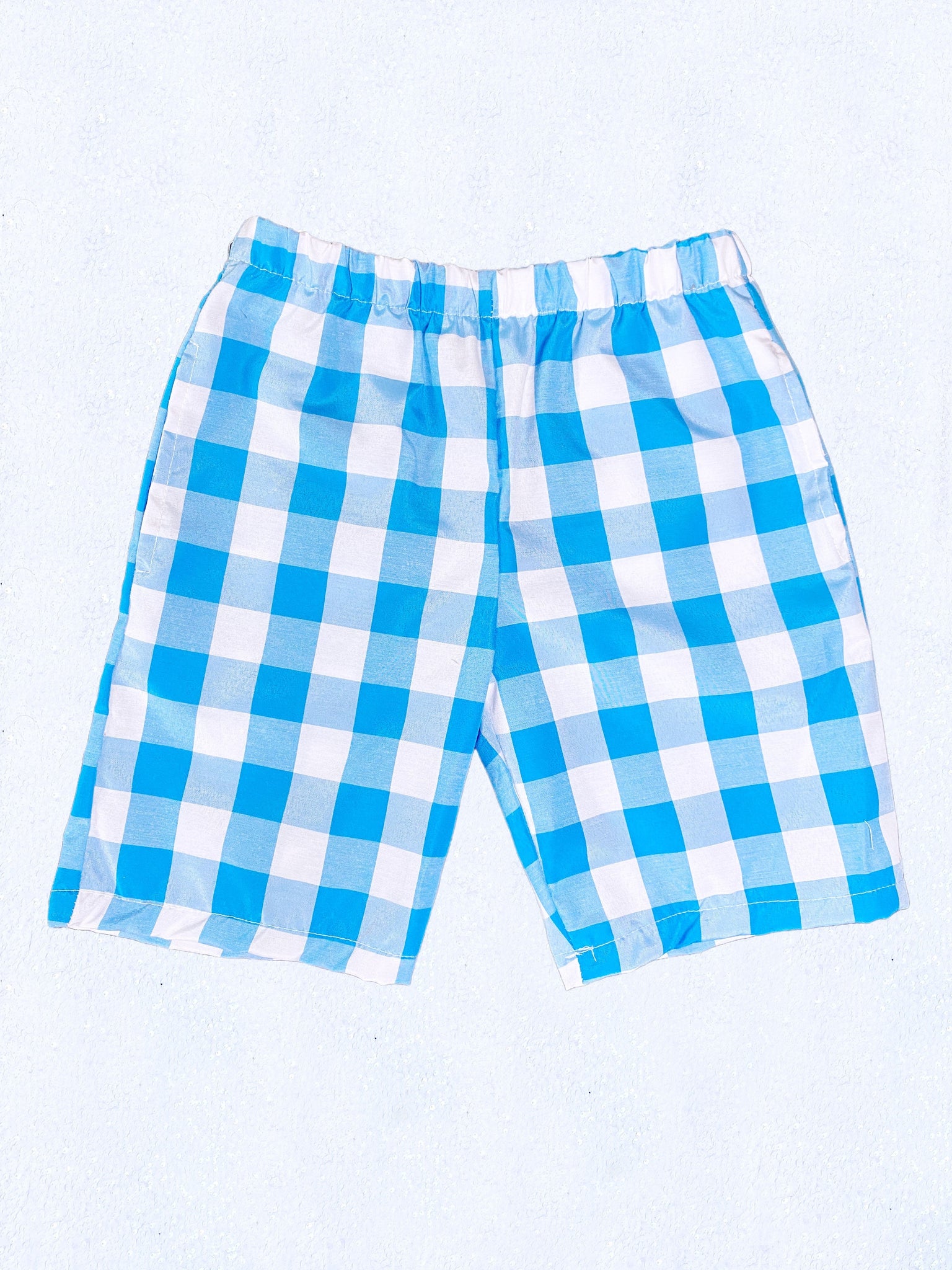 Kid Youth Unisex Multicolor Checkered Plaid Lilac White Shorts