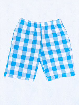 Kid Youth Unisex Multicolor Checkered Plaid Lilac White Shorts