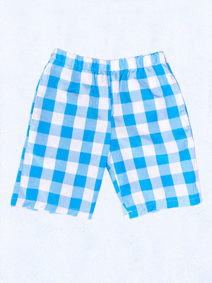 Adult Unisex Multicolor Checkered Plaid Dusty Blue White Shorts