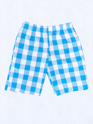 Adult Unisex Multicolor Checkered Plaid Royal Blue White Shorts