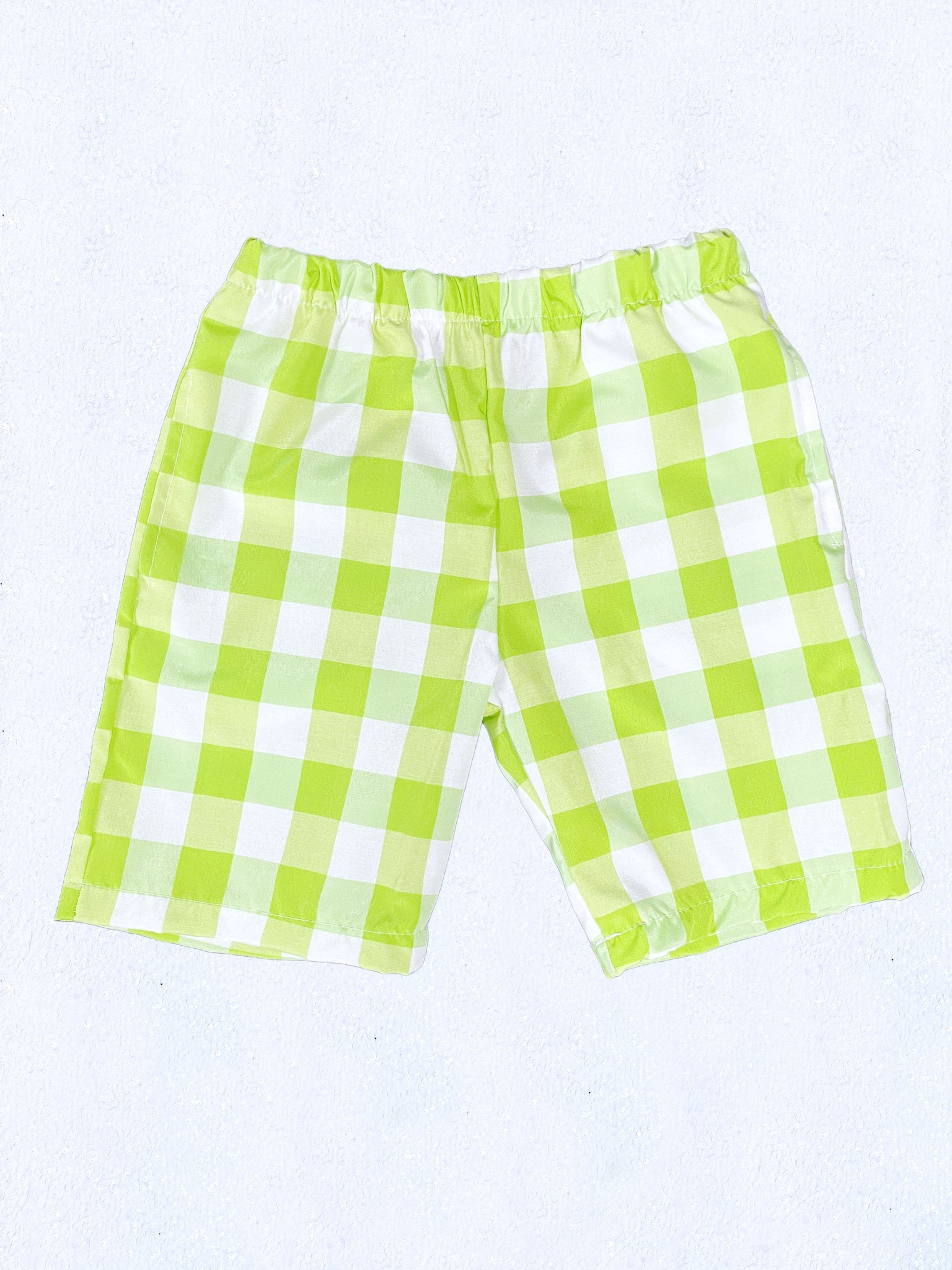 Adult Unisex Multicolor Checkered Plaid Apple Green White Shorts