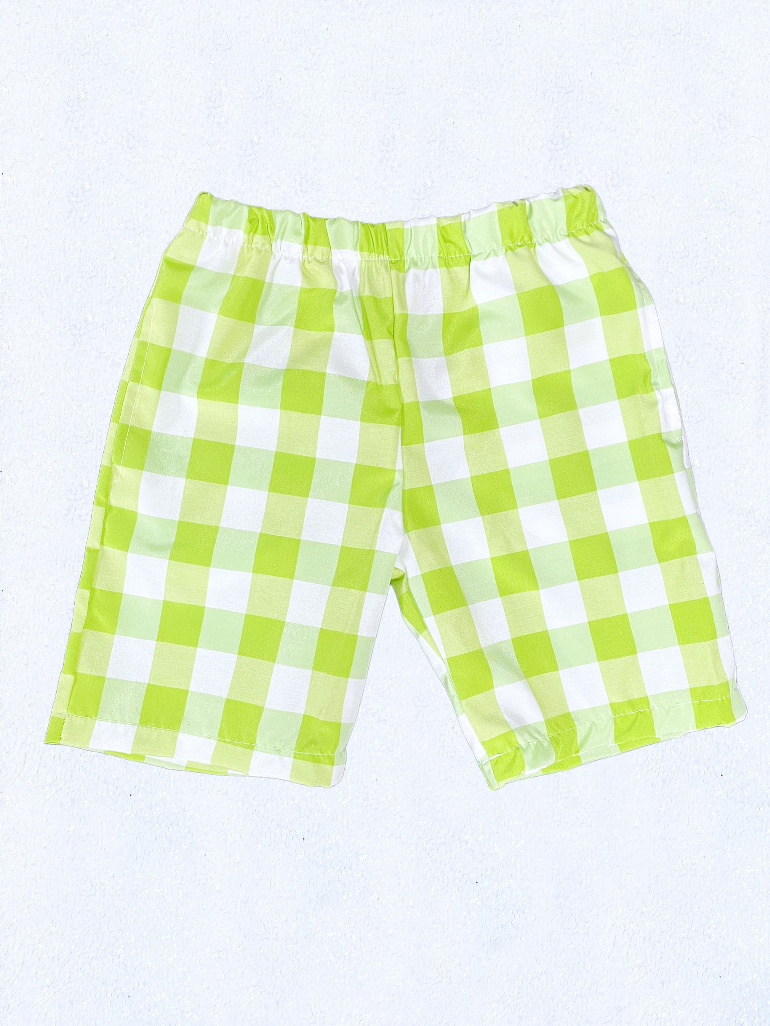 Kid Youth Unisex Multicolor Checkered Plaid Dusty Blue White Shorts