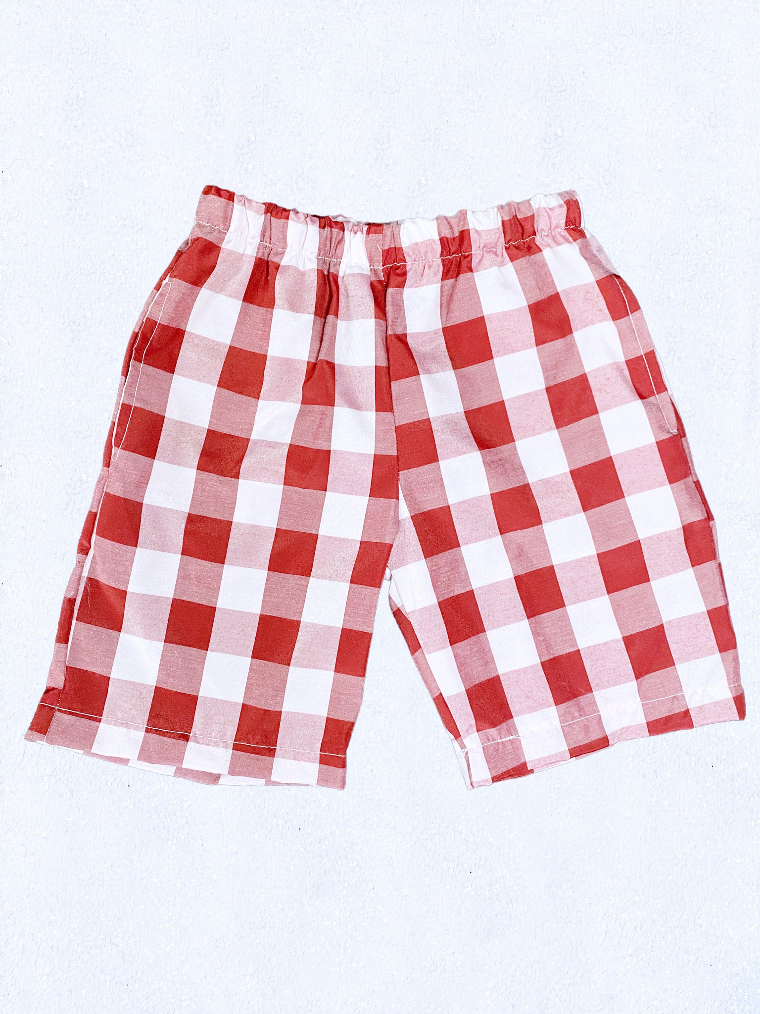 Kid Youth Unisex Multicolor Checkered Plaid Royal Blue White Shorts