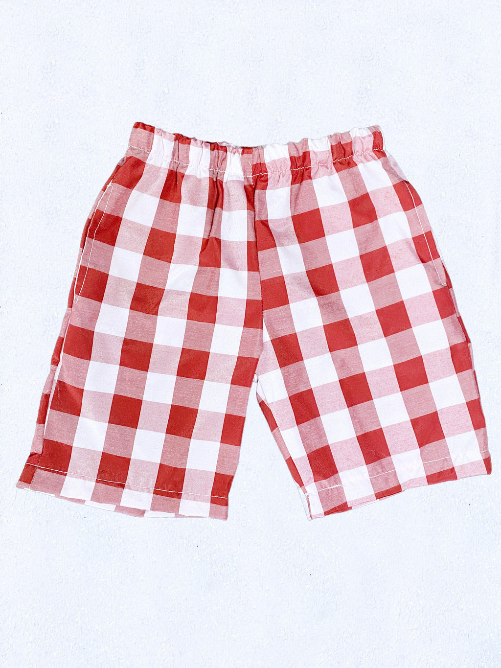 Adult Unisex Multicolor Checkered Plaid Burgundy White Shorts