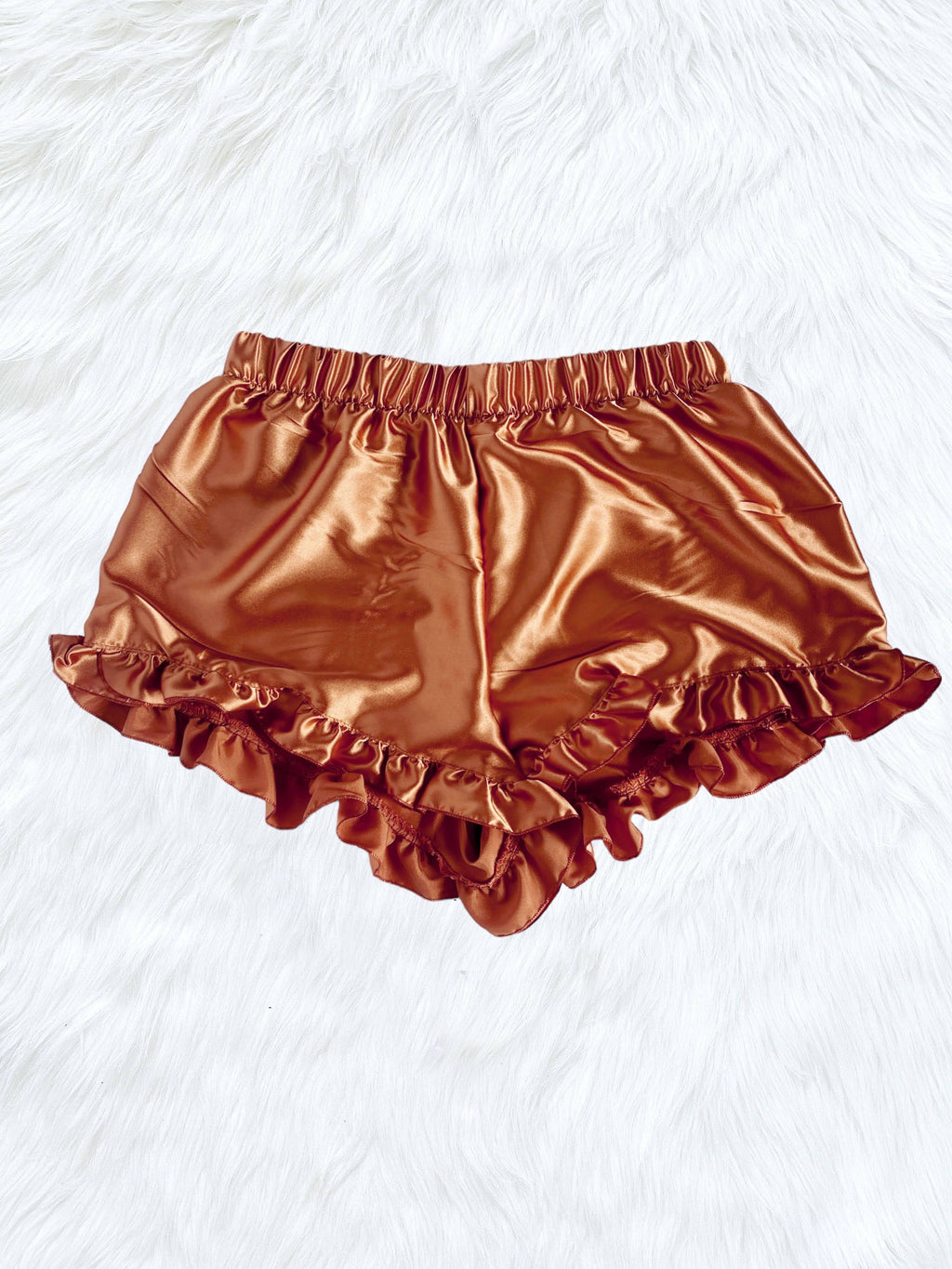 Rust Satin PJ Shorts Ruffle Pajama Adult Women Sleepwear