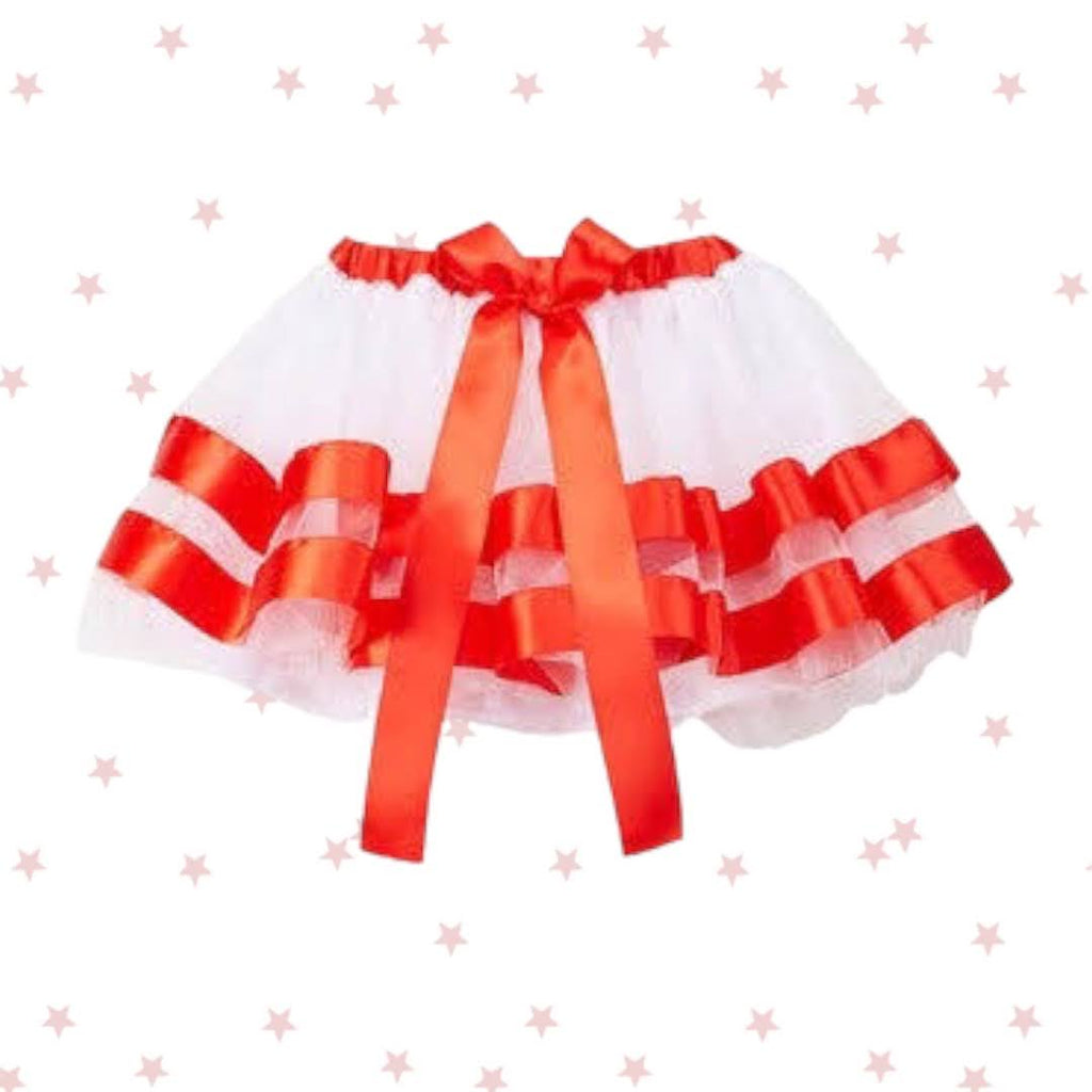 White Tutu with Red Ribbon Hem