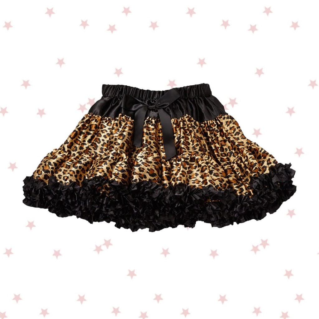 Leopard Print Satin Tutu with Black Trim