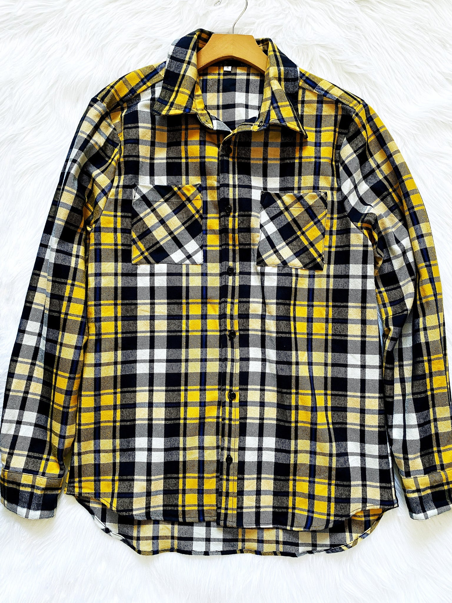 Unisex Plaid Button Up Flannel Adult Shirt Navy Yellow Red