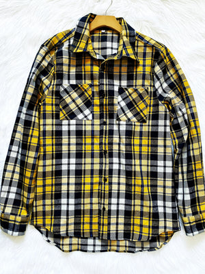 Long Sleeve Red Black Buffalo Plaid Flannel Cotton Shirt Unisex