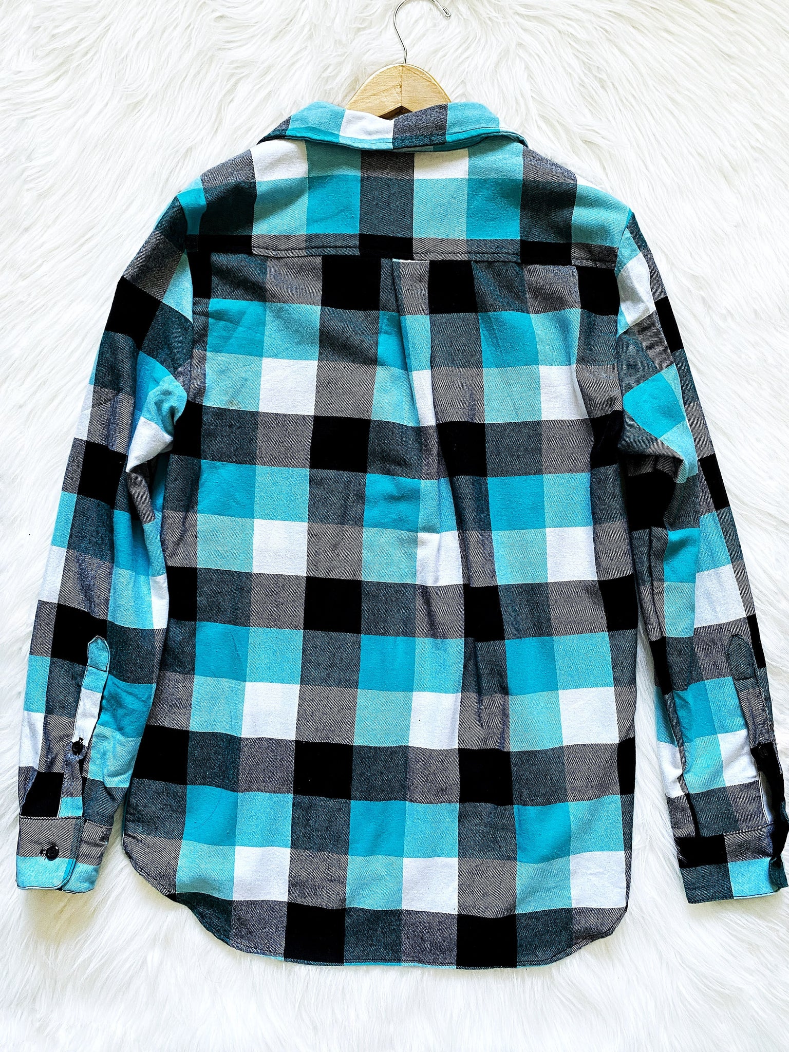 Unisex Flannel Plaid White Black Long Sleeve Cotton Adult Shirt