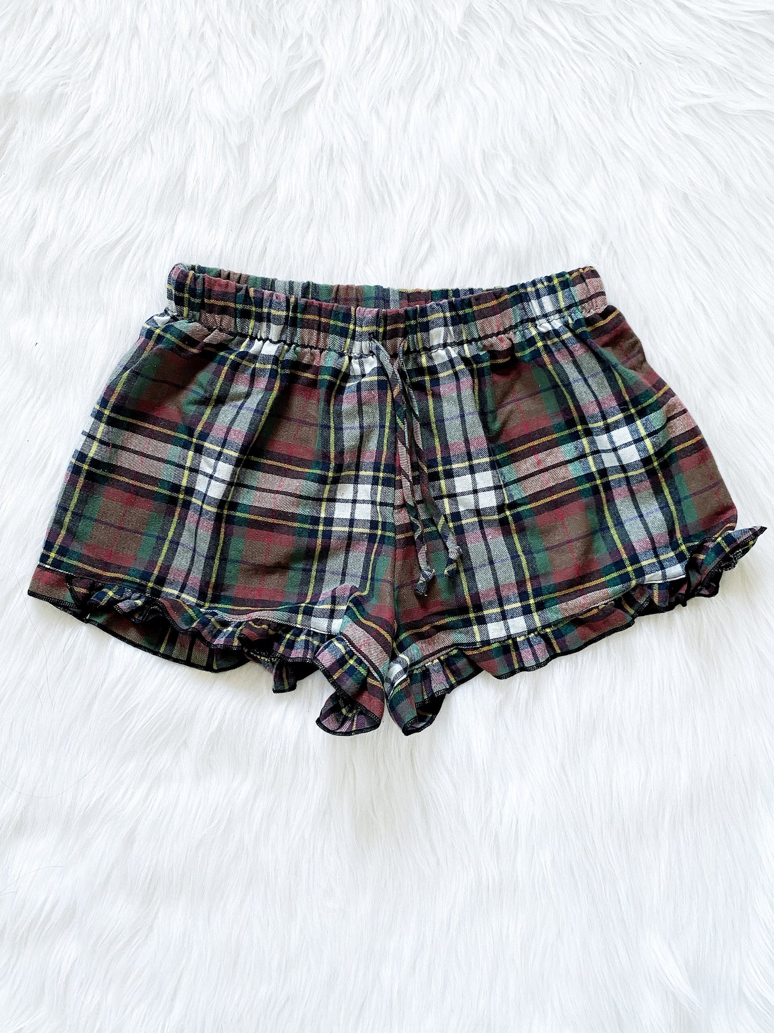 White Black PJ Youth Pajama Plaid Ruffle Shorts