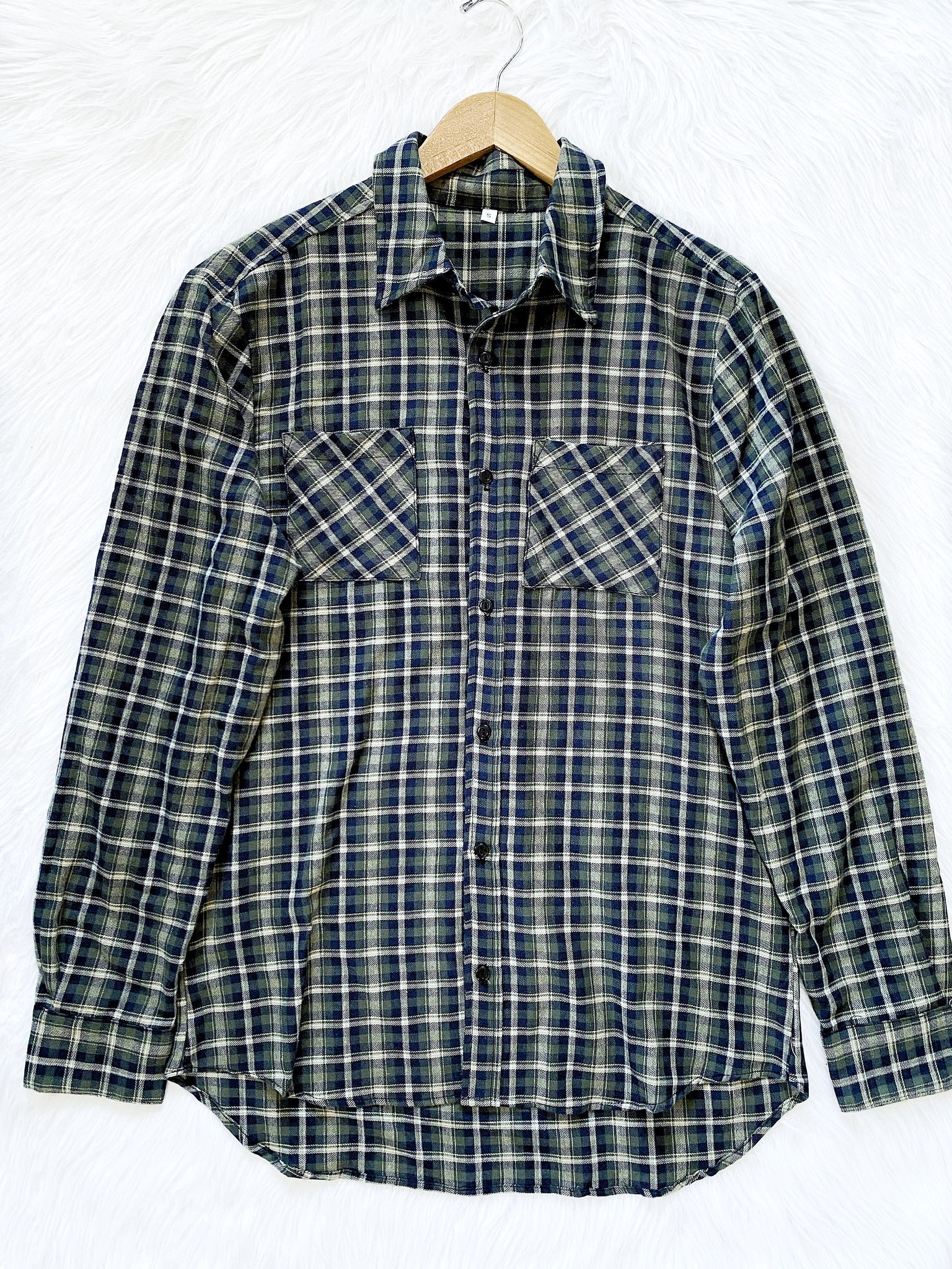 Navy Yellow Button Up Plaid Flannel Adult Shirt Unisex