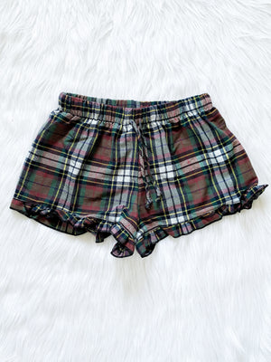 Women Pajama Plaid Red Black Shorts Ruffle Adult PJ