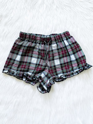 Women Adult Navy PJ Pajama Plaid Ruffle Shorts