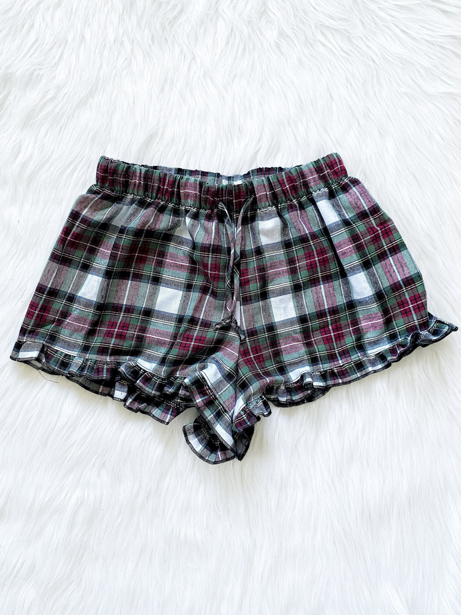 Black Navy Red White PJ Youth Pajama Plaid Ruffle Shorts