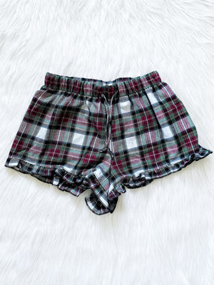 Women Pajama Plaid Red Black White Shorts Ruffle Adult PJ