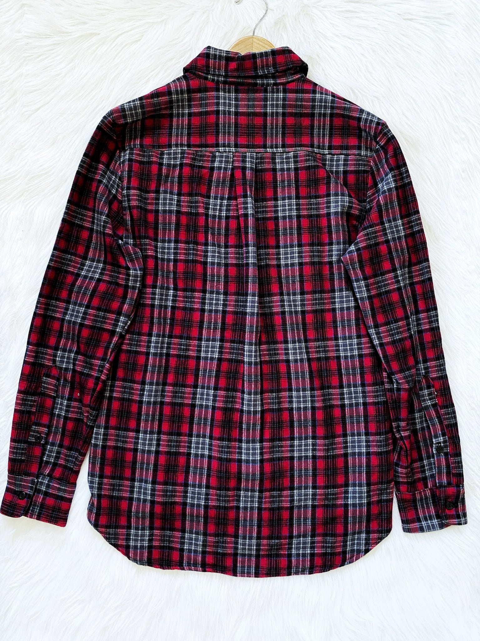 Casualwear Navy Red Flannel Top Plaid Button Up Adult Shirt