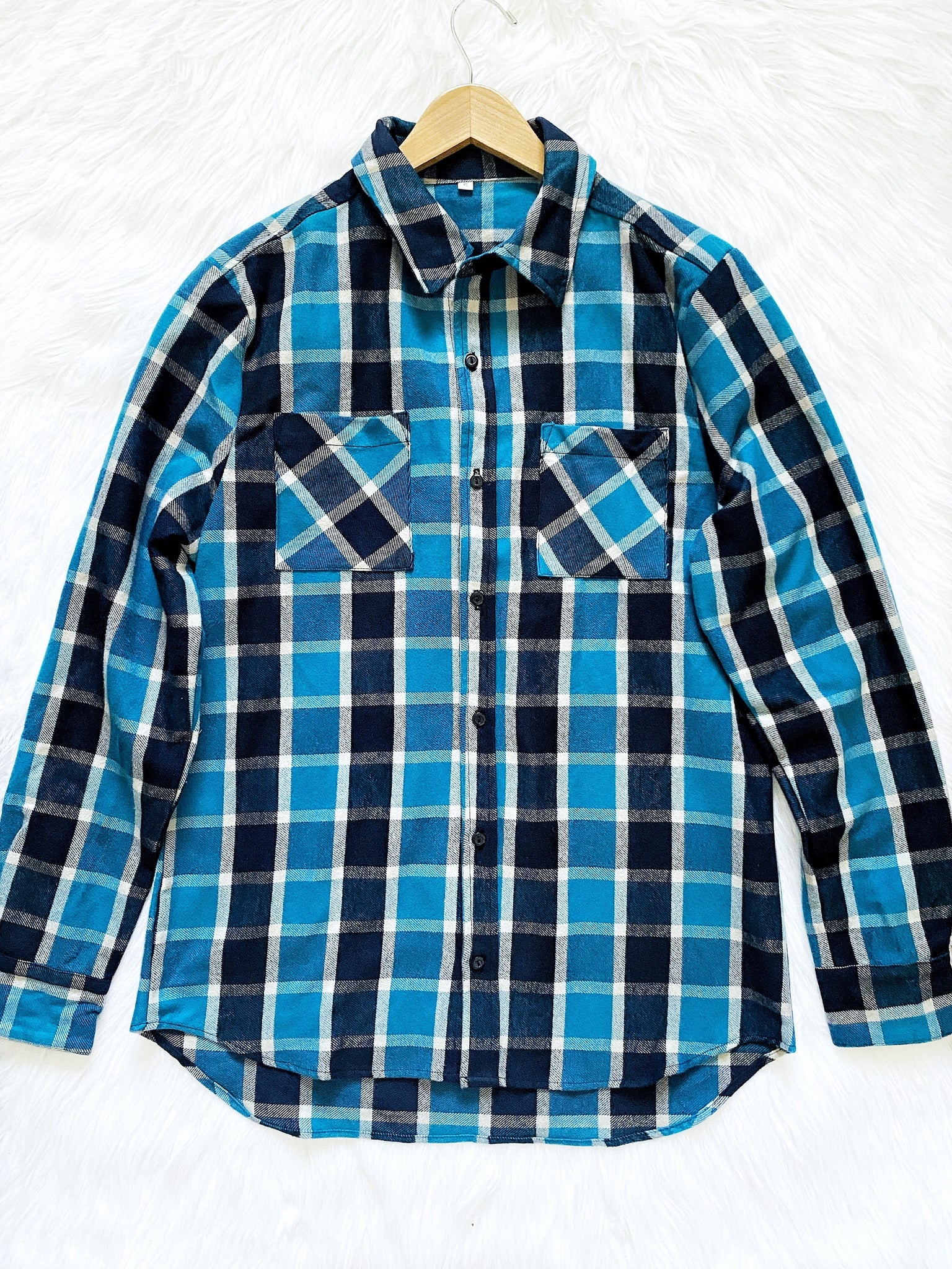 Unisex Flannel Plaid White Black Long Sleeve Cotton Adult Shirt