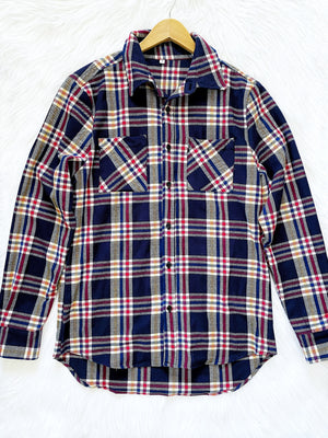 Long Sleeve Red Black Buffalo Plaid Flannel Cotton Shirt Unisex