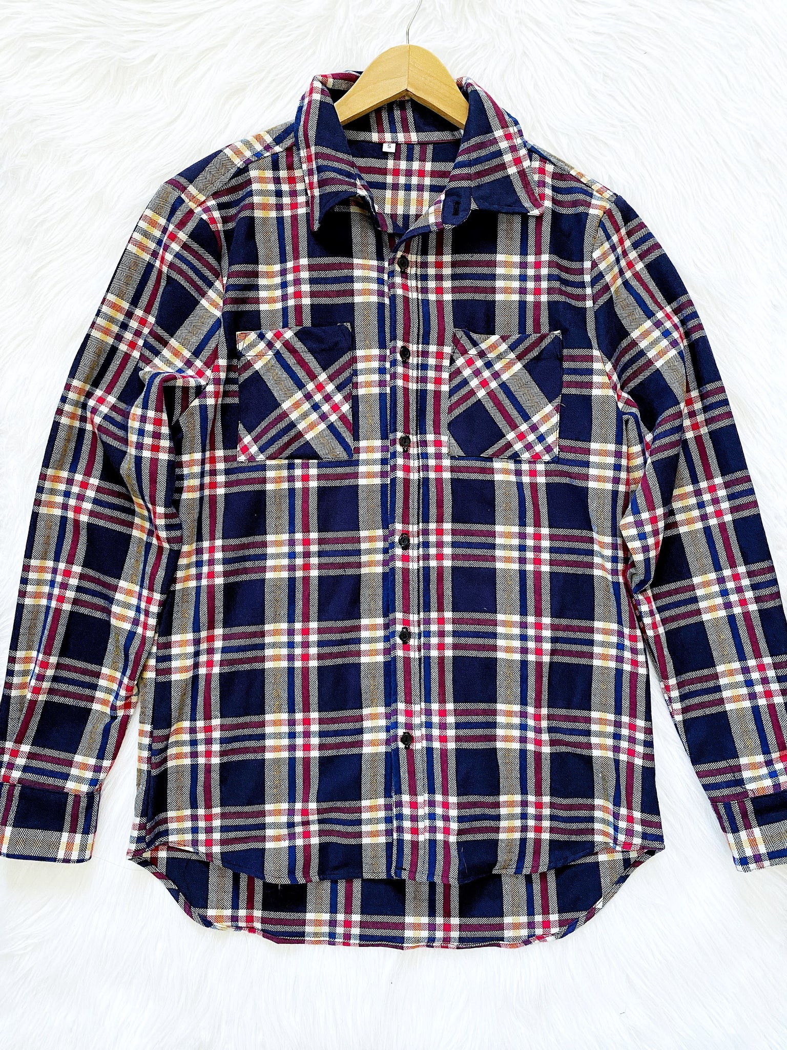 Gray Red Buffalo Plaid Flannel Long Sleeve Cotton Adult Unisex Shirt