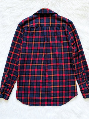 Casualwear Navy Red Flannel Top Plaid Button Up Adult Shirt