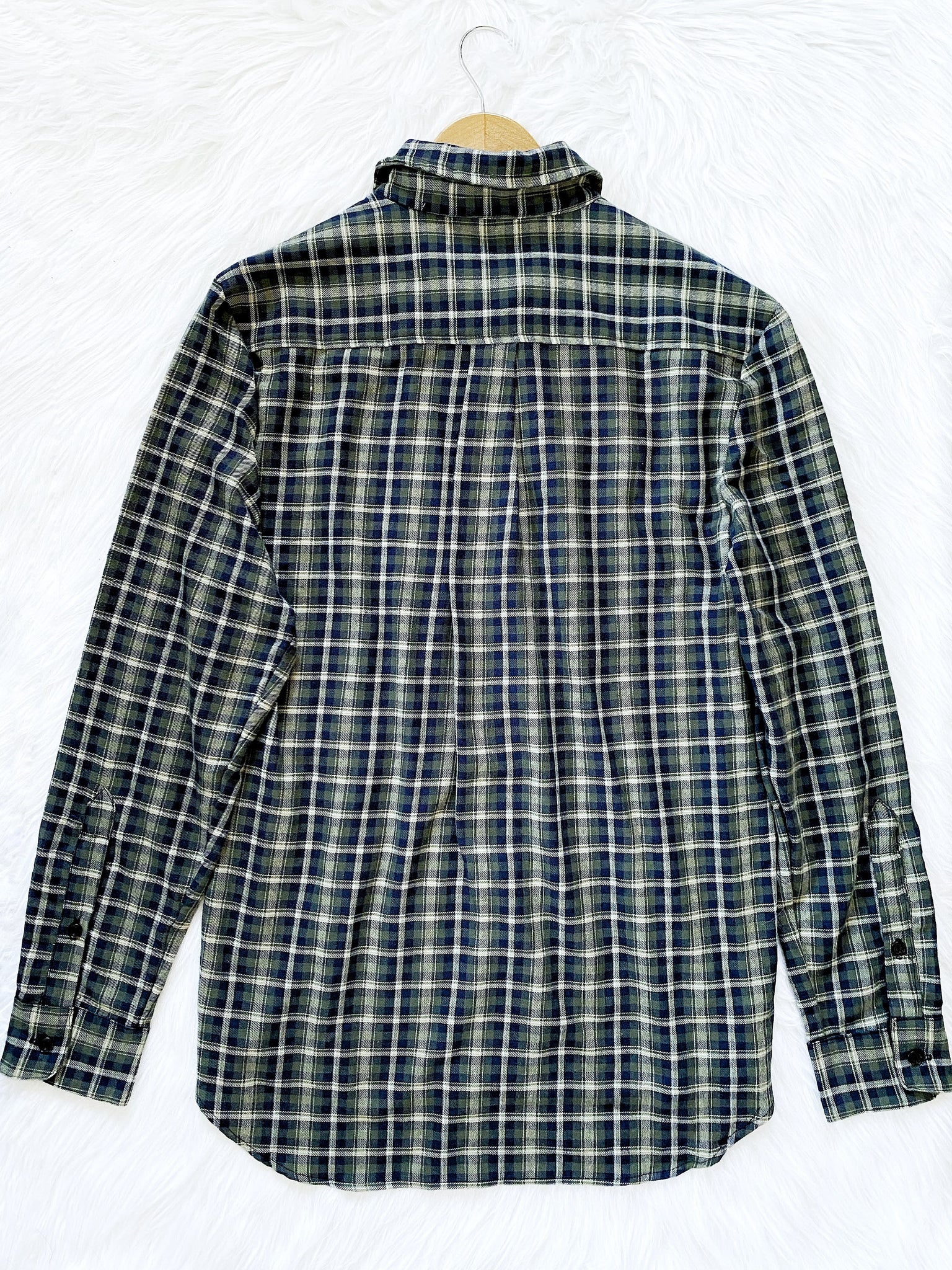 Unisex Flannel Plaid White Black Long Sleeve Cotton Adult Shirt