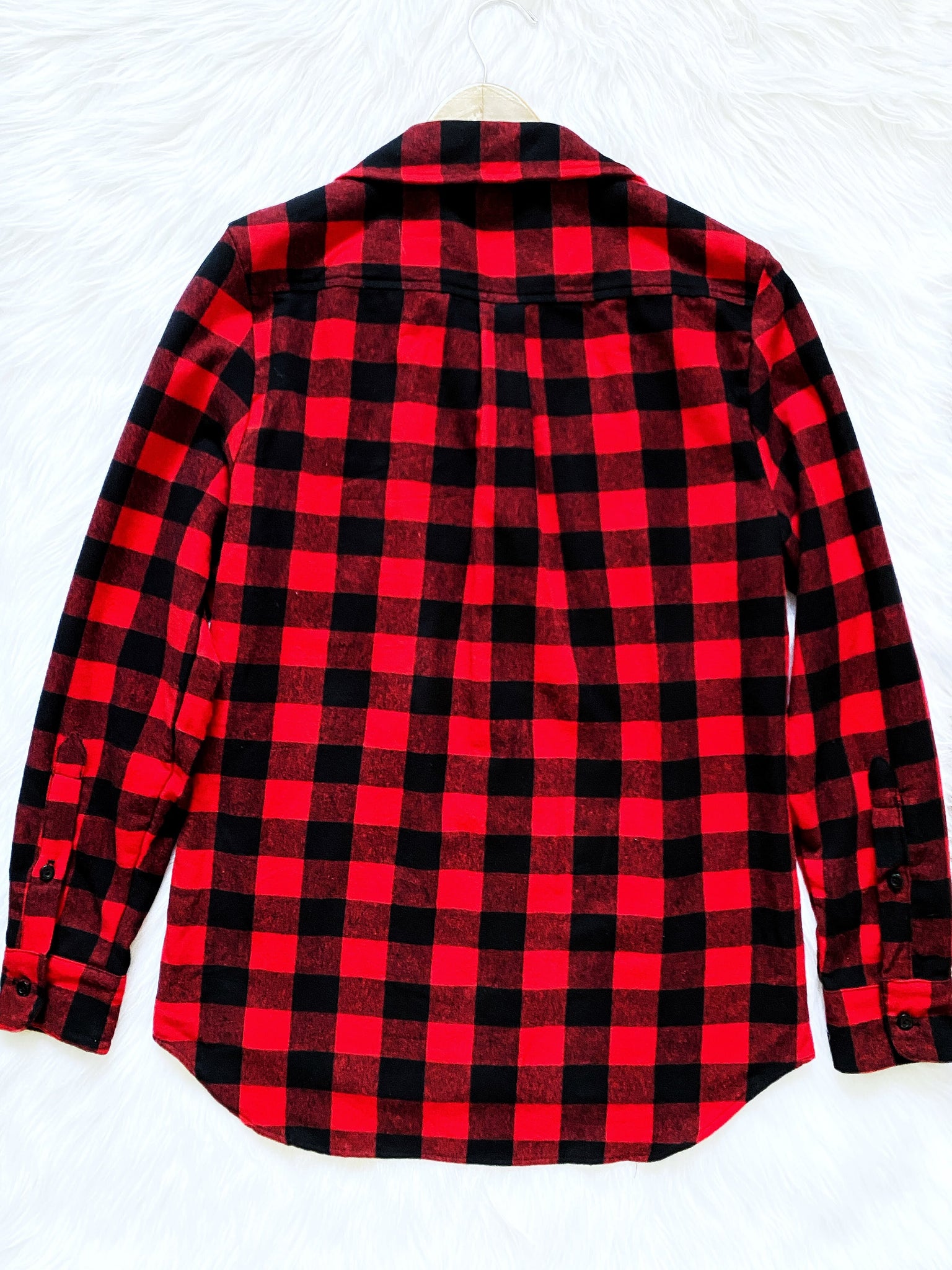 Unisex Flannel Plaid White Black Long Sleeve Cotton Adult Shirt