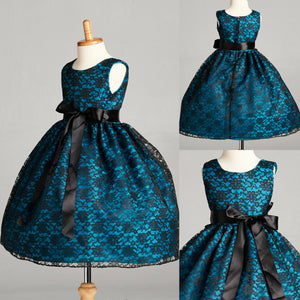 Black Floral Lace Teal Lining Gown