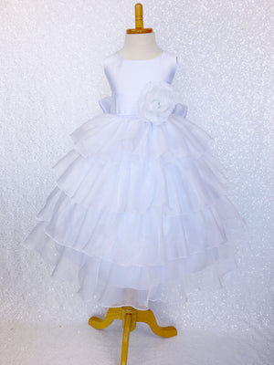 White Organza Ruffle Sleeveless Satin Dress