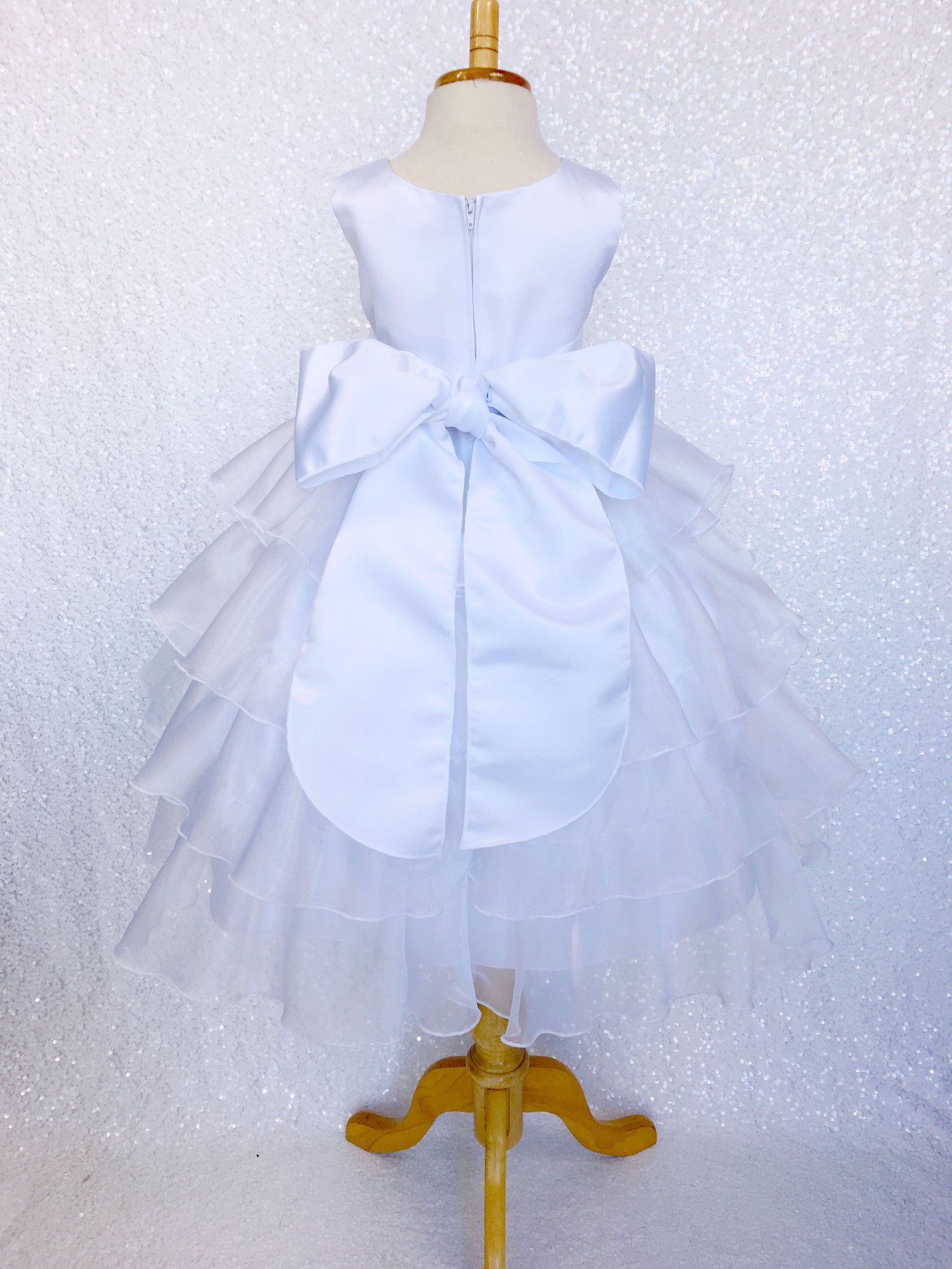 White Organza Ruffle Sleeveless Satin Dress