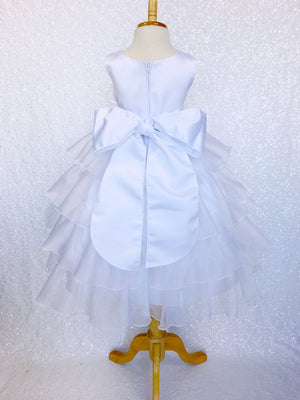 White Organza Ruffle Sleeveless Satin Dress