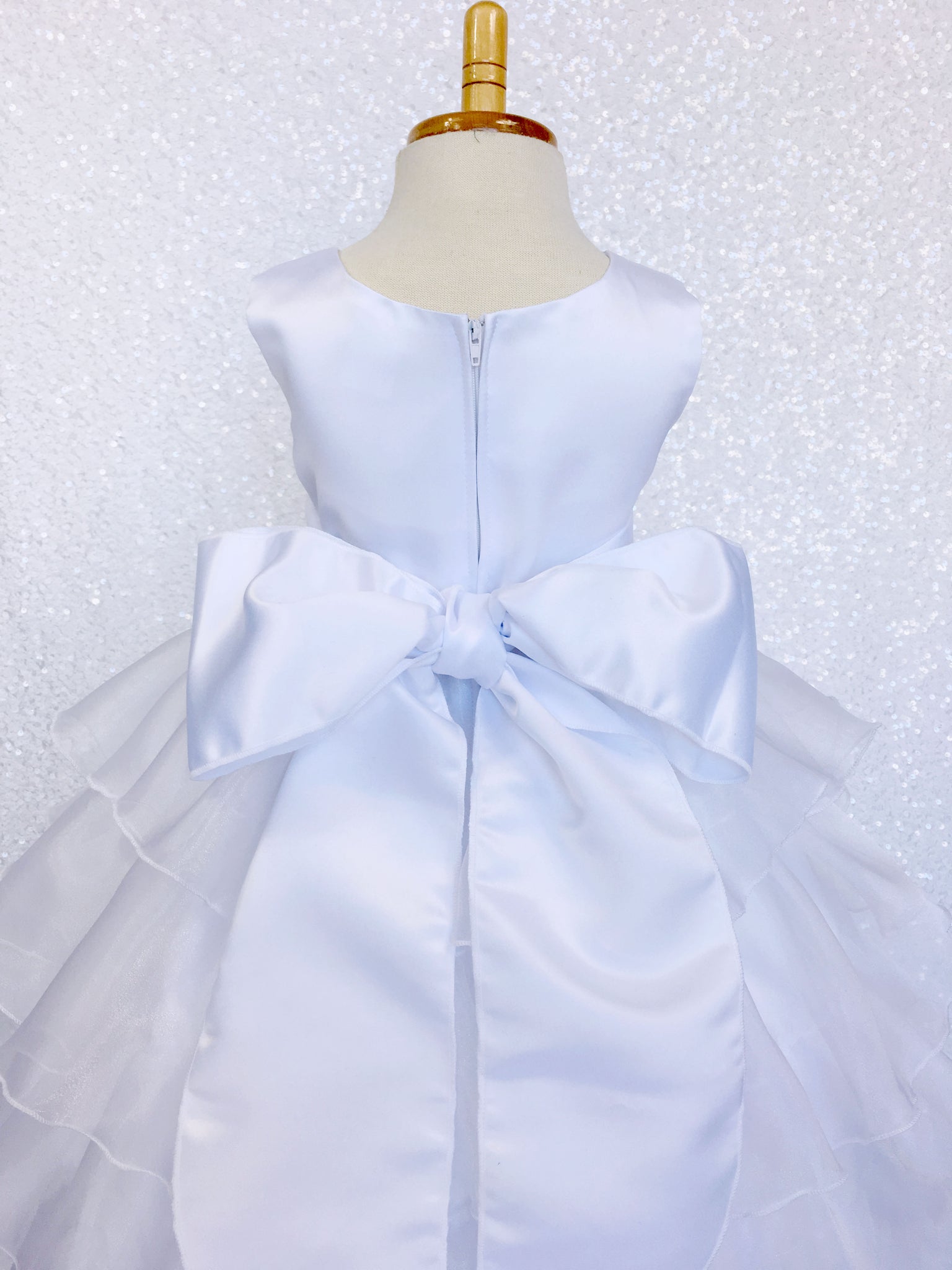 White Organza Ruffle Sleeveless Satin Dress