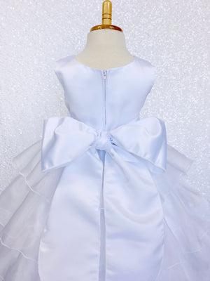 White Organza Ruffle Sleeveless Satin Dress