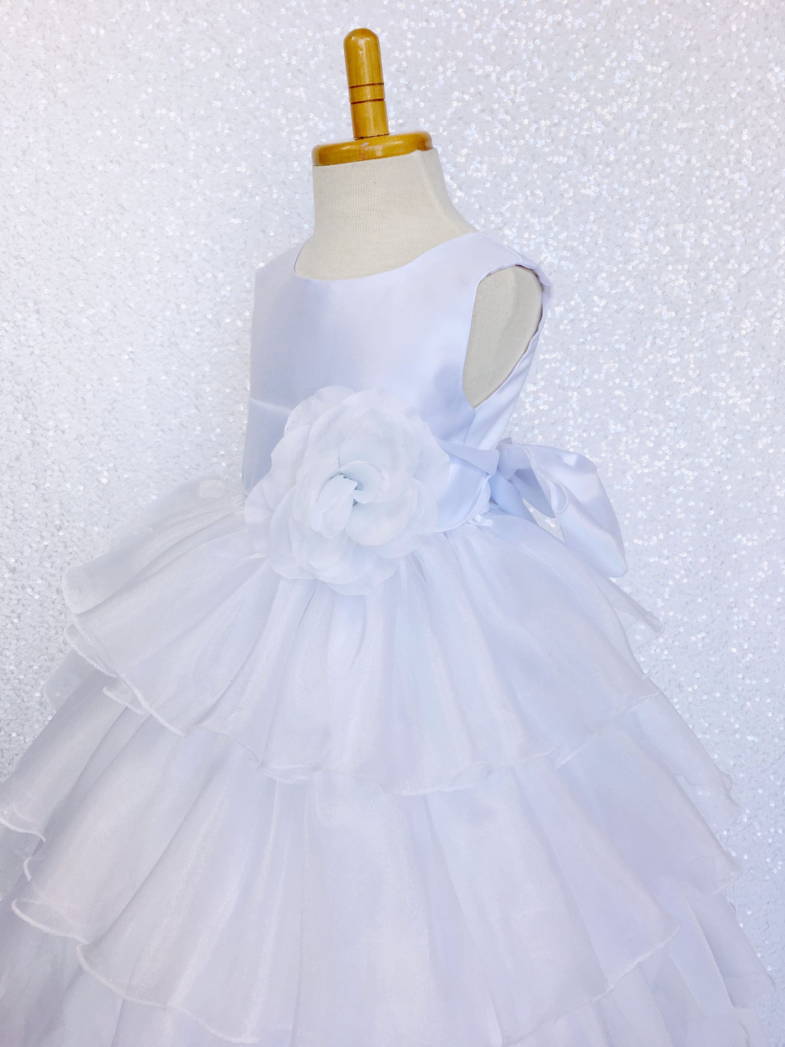 White Organza Ruffle Sleeveless Satin Dress