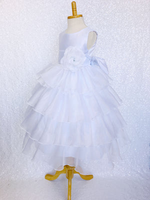 White Organza Ruffle Sleeveless Satin Dress