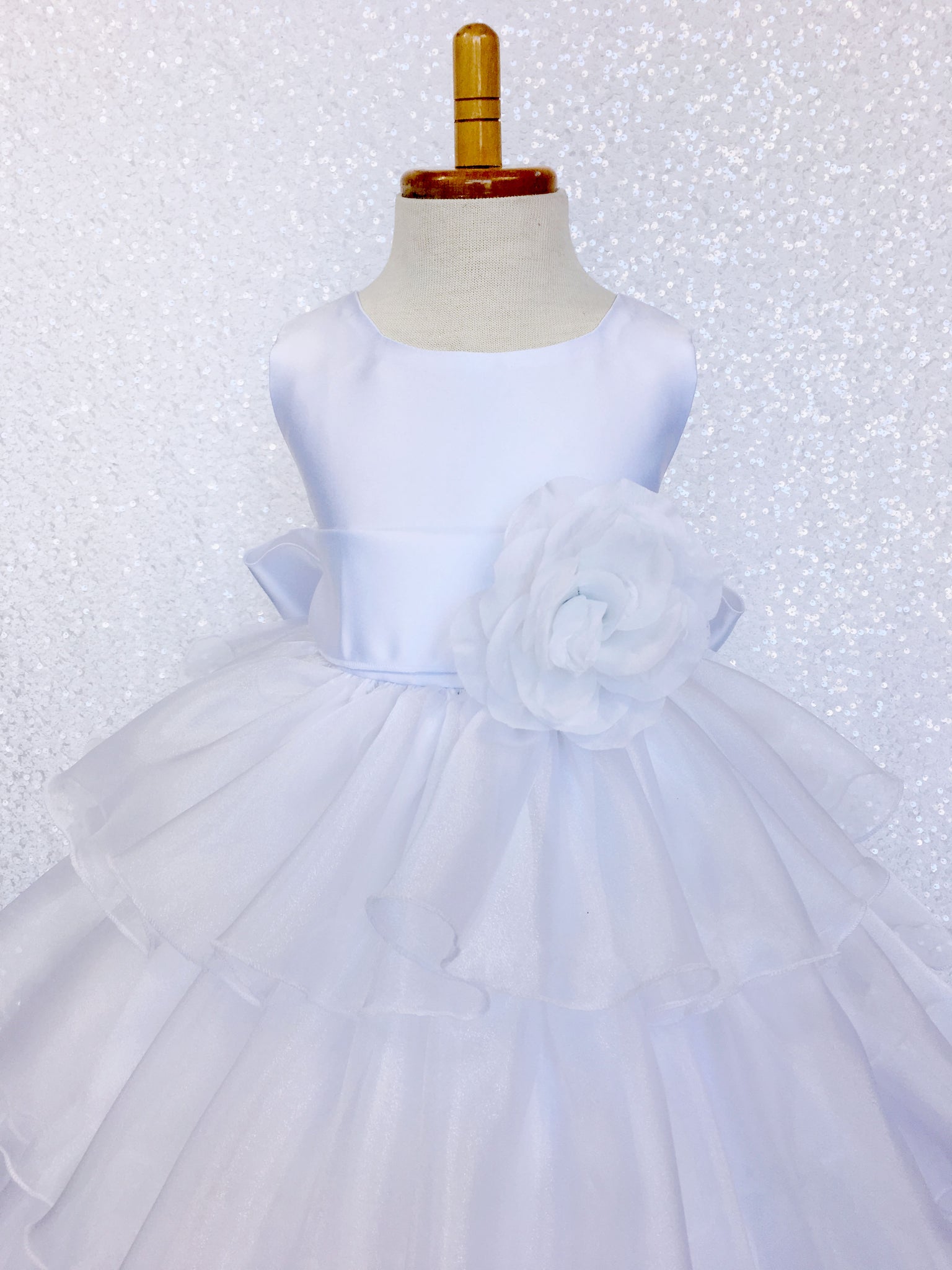 White Organza Ruffle Sleeveless Satin Dress