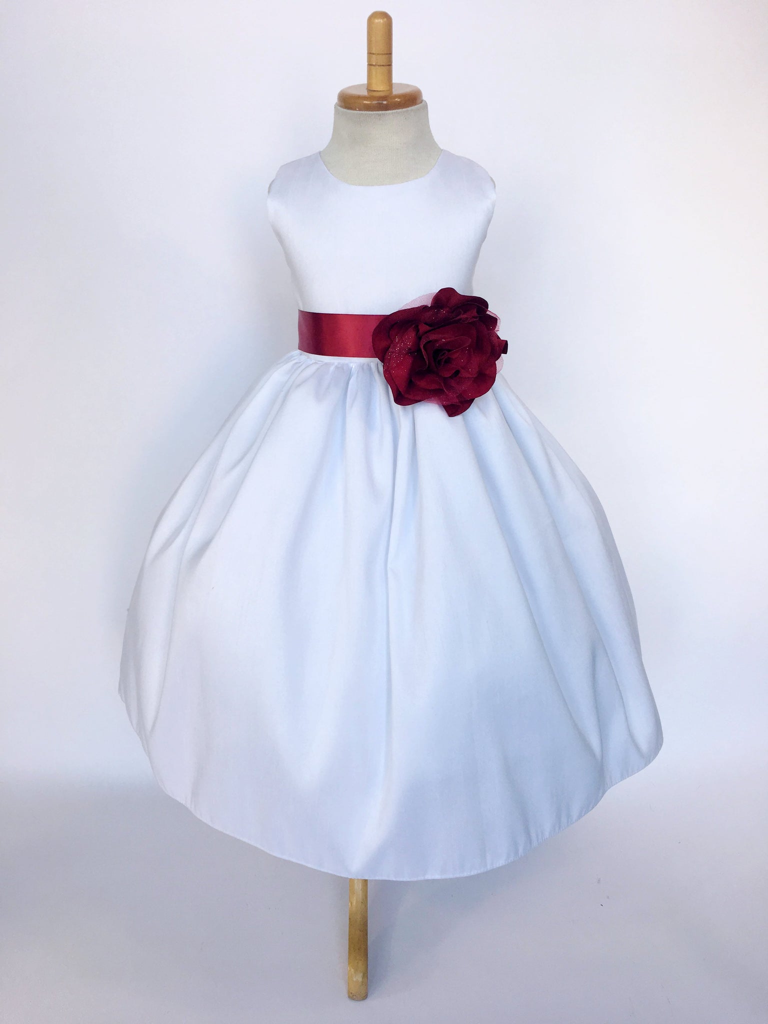 White Vintage Shantung Dress Fuchsia Ribbon Flower