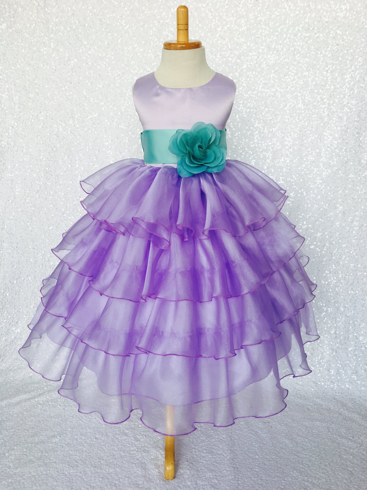 Lilac Sleeveless Satin Organza Ruffle Dress