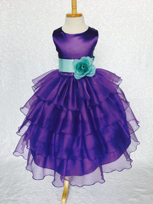 Purple Sleeveless Satin Organza Ruffle Dress