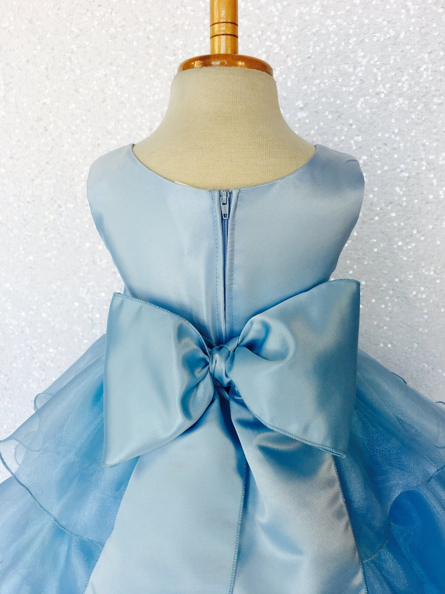 Baby Blue Sleeveless Satin Organza Ruffle Dress