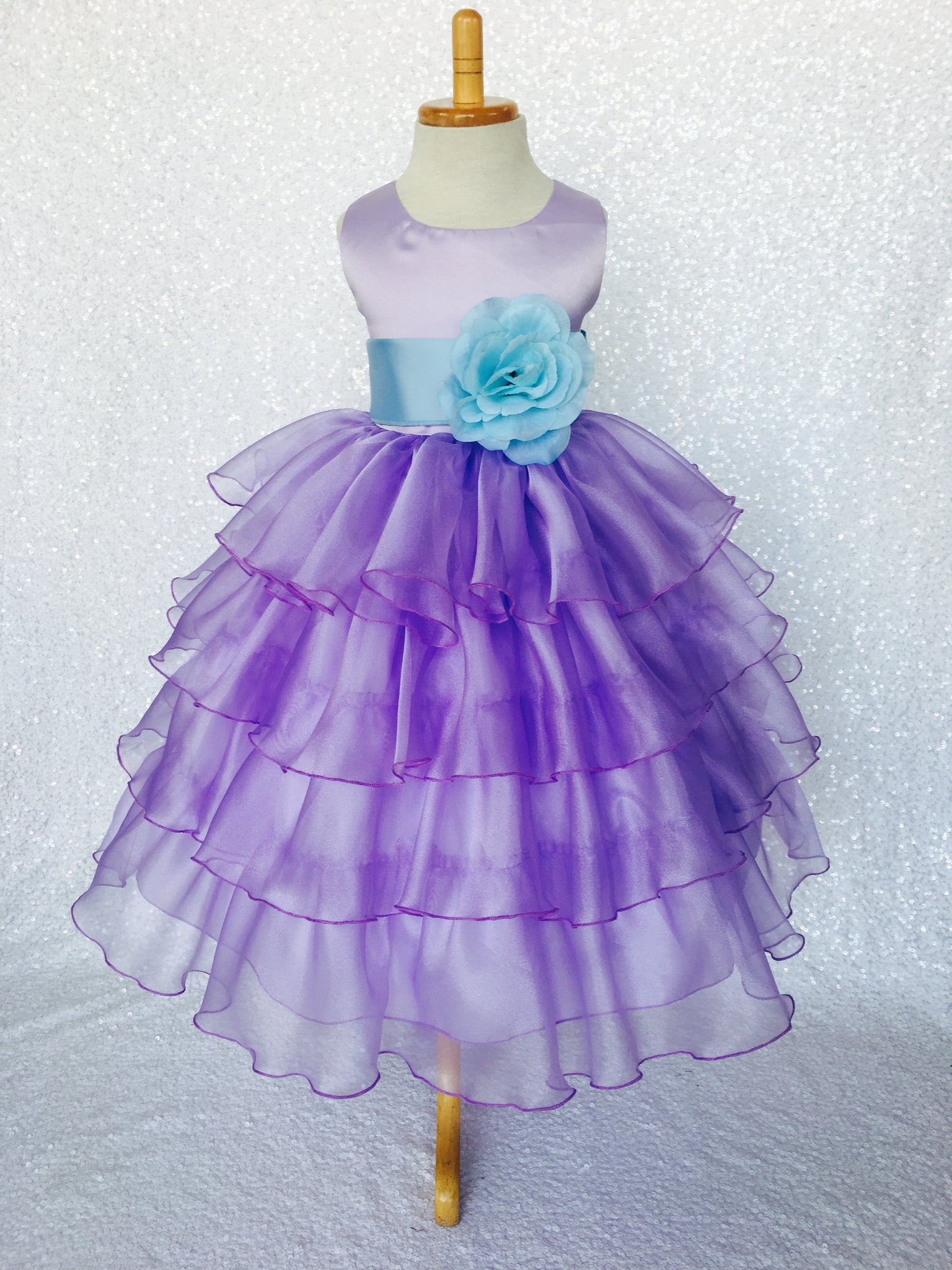 Lilac Sleeveless Satin Organza Ruffle Dress