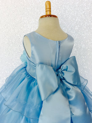 Baby Blue Sleeveless Satin Organza Ruffle Dress