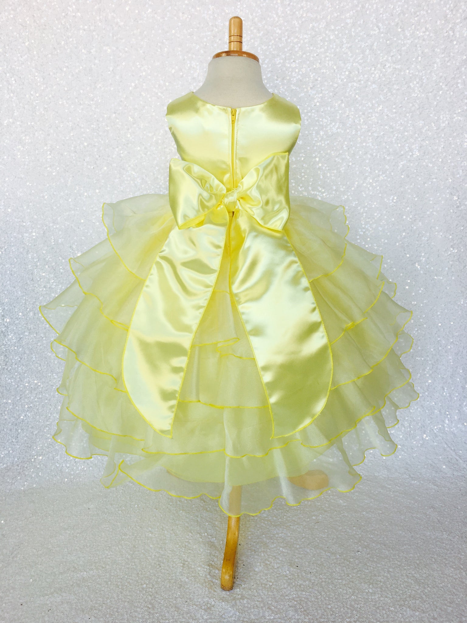 Canary Yellow Sleeveless Satin Organza Ruffle Dress